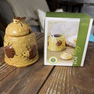 Fox Run Kitchens Ceramic Honey Pot Beehive Honey Jar 10oz NEW